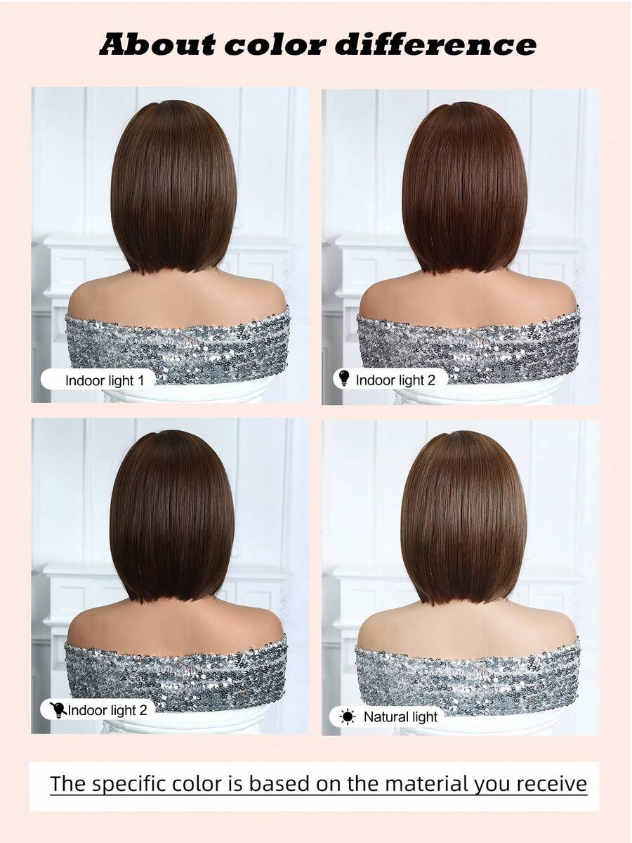 SHEIN باروكة بوب قصيرة 12 بوصة بني داكن مع غرة مقاومة للحرارة