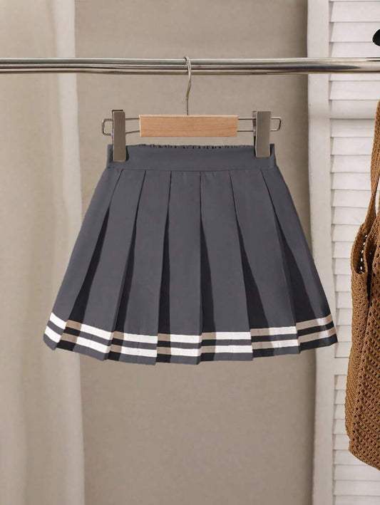 SHEIN تنورة مطوية مزينة بشريط للفتيات الصغيرات