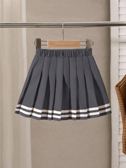 SHEIN تنورة مطوية مزينة بشريط للفتيات الصغيرات