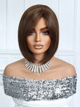 SHEIN باروكة بوب قصيرة بلون بني داكن 12 بوصات