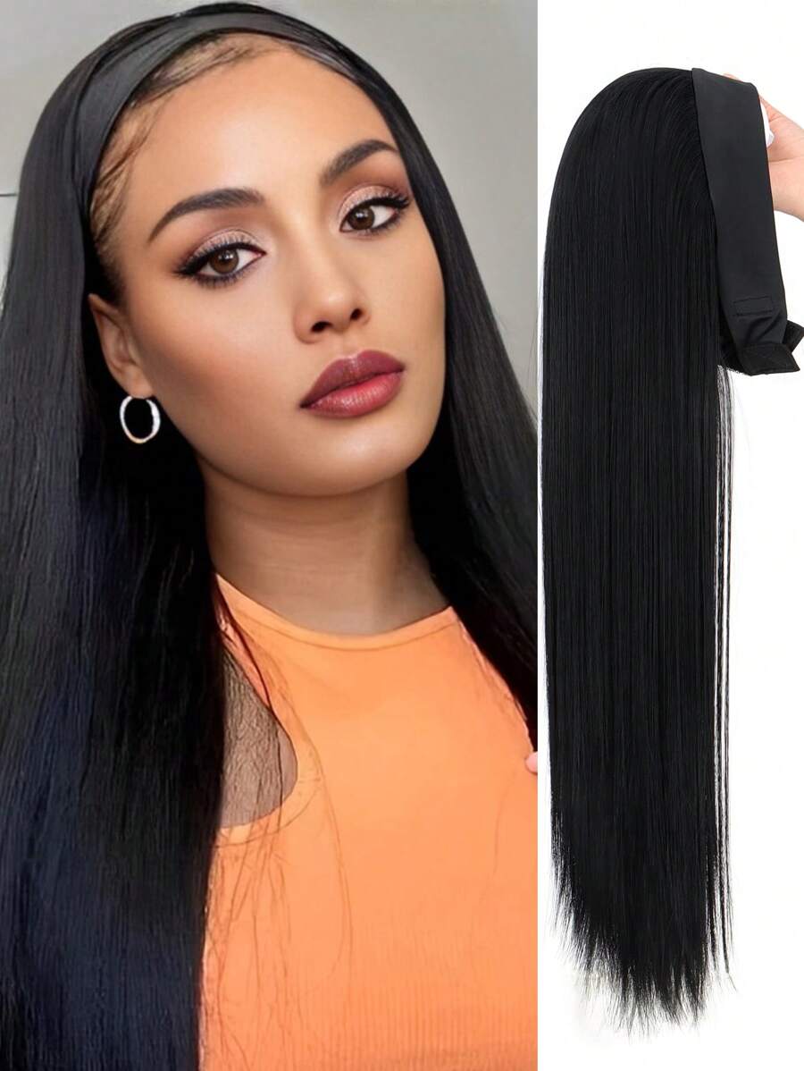 SHEIN باروكة طويلة سوداء بشريط رأس مقاومة للحرارة