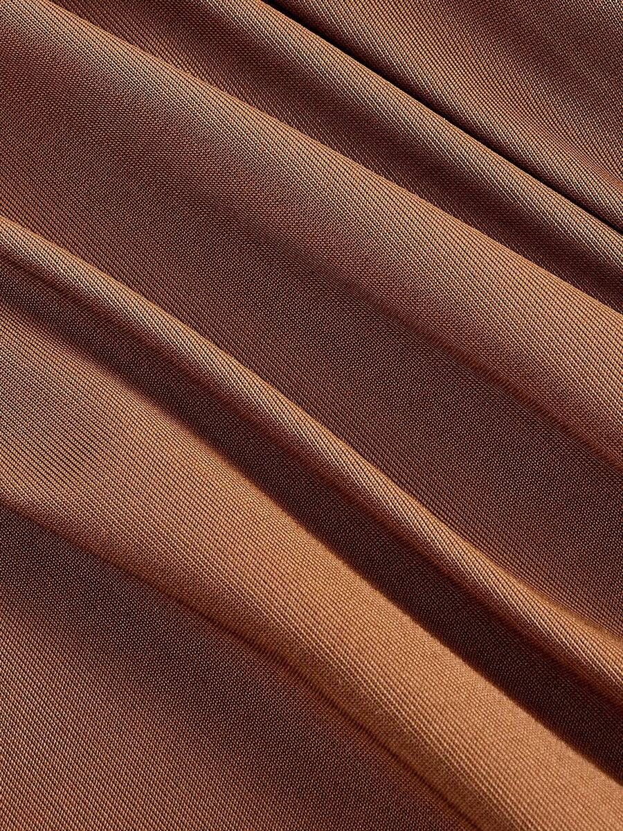 SHEIN MOD فستان بني بأكمام طويلة شبك مزدوج