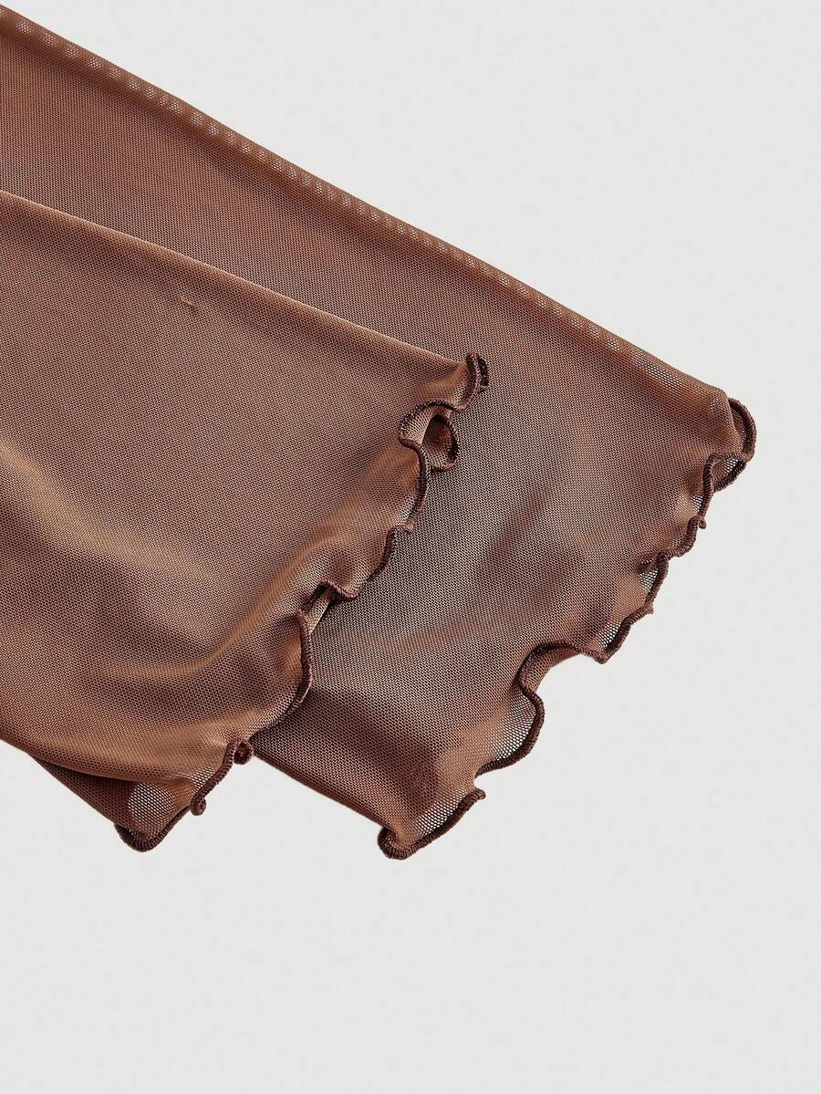 SHEIN MOD فستان بني بأكمام طويلة شبك مزدوج