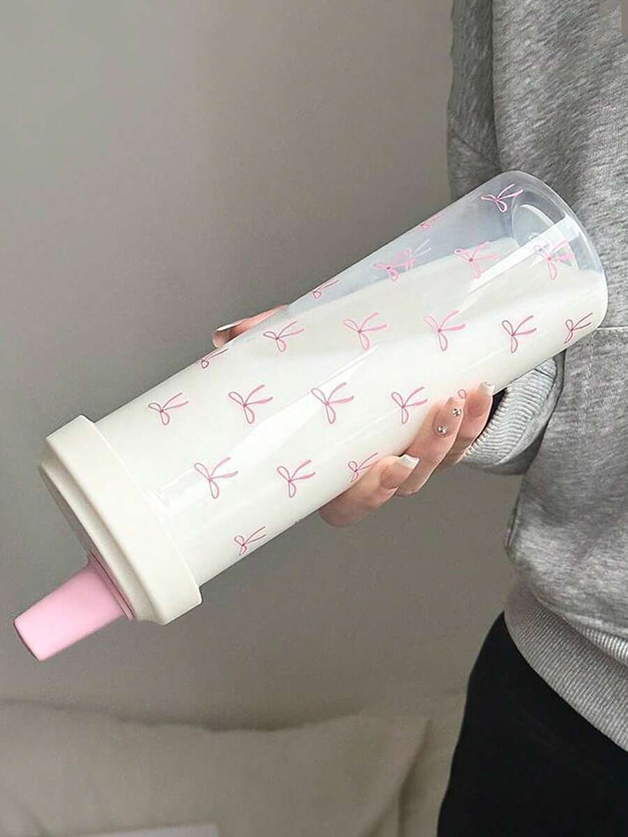 SHEIN زجاجة مياه بوردي بشكل فراشة مع كوب بتصميم لؤلؤي