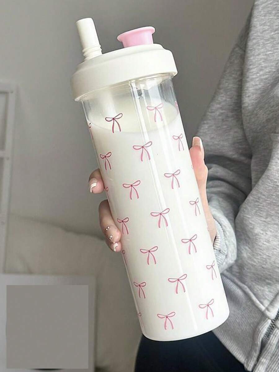 SHEIN زجاجة مياه بوردي بشكل فراشة مع كوب بتصميم لؤلؤي