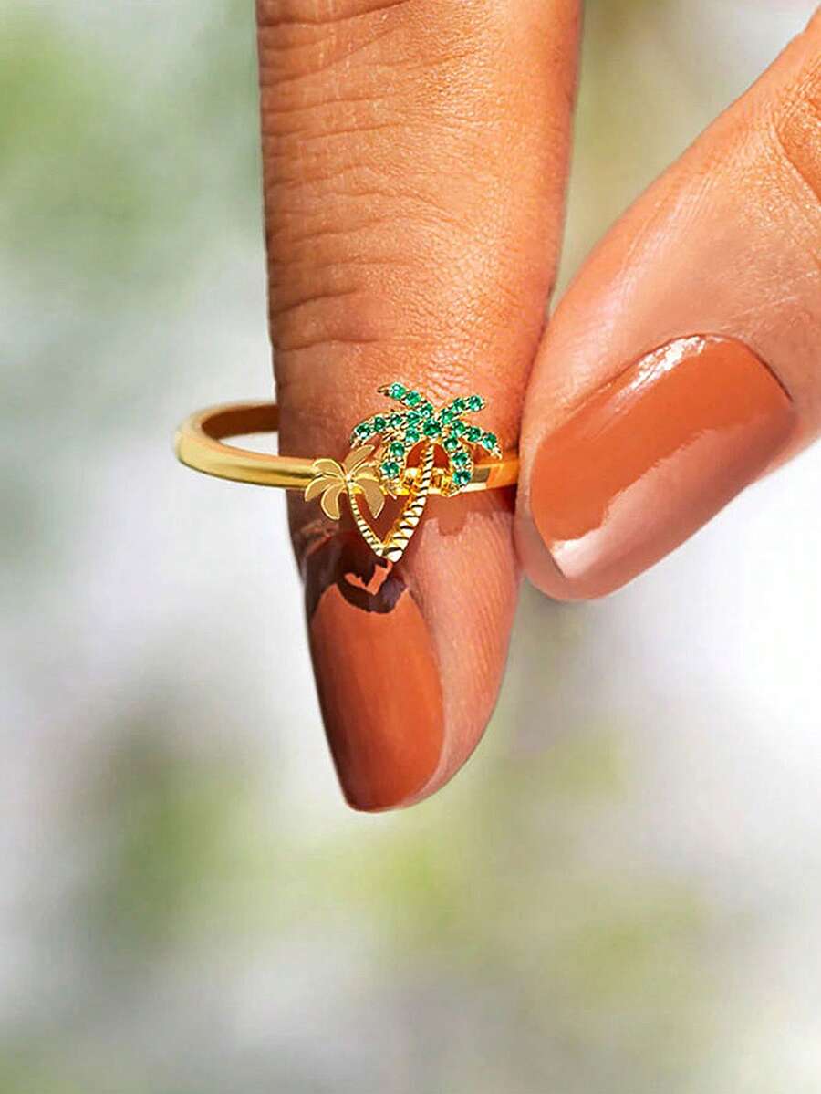 SHEIN خاتم ذهبي بتصميم شجرة جوز الهند