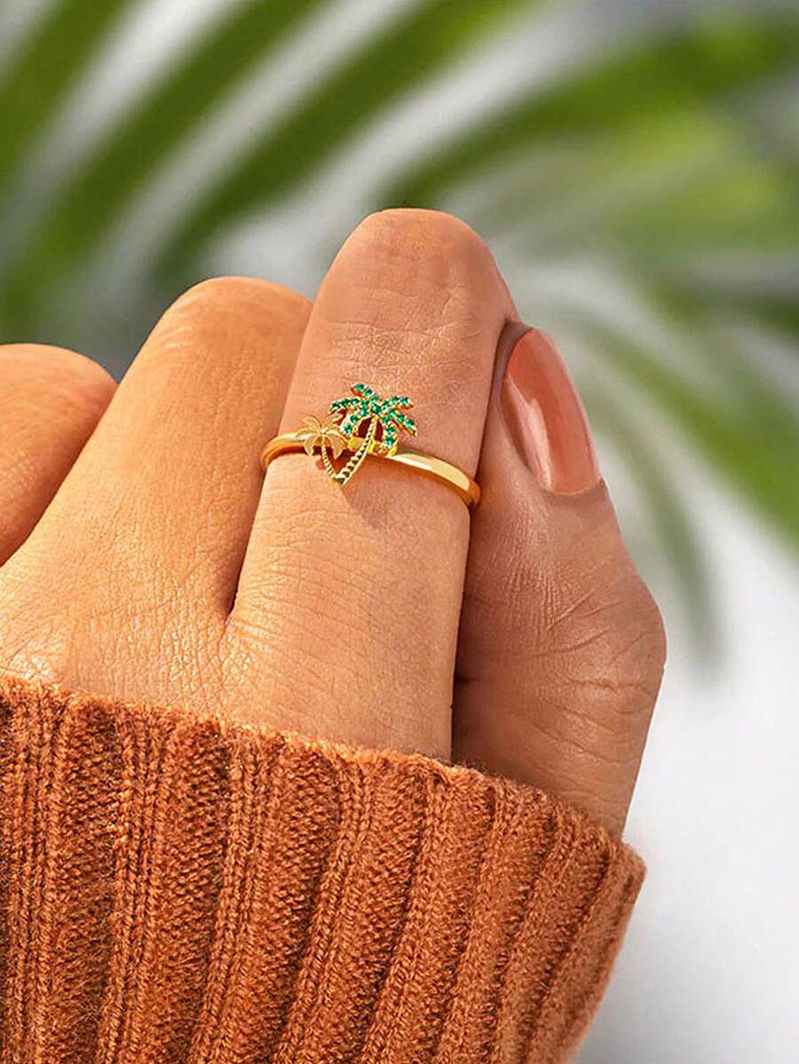 SHEIN خاتم ذهبي بتصميم شجرة جوز الهند