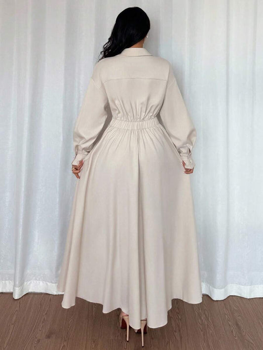 SHEIN Rafferiza فستان بياقة منقلبة وأكتاف منسدلة طويلة وخصر متسع