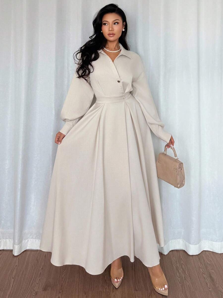 SHEIN Rafferiza فستان بياقة منقلبة وأكتاف منسدلة طويلة وخصر متسع