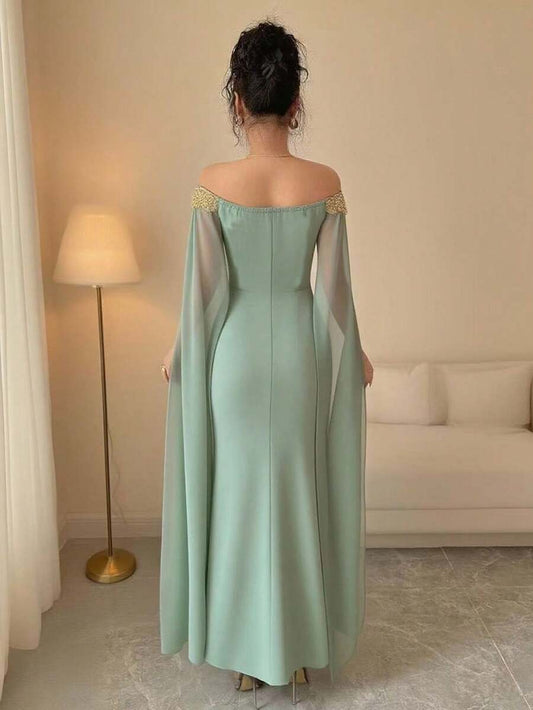 SHEIN Rafferiza فستان ماكسي اخضر رمادي بذيل حورية البحر