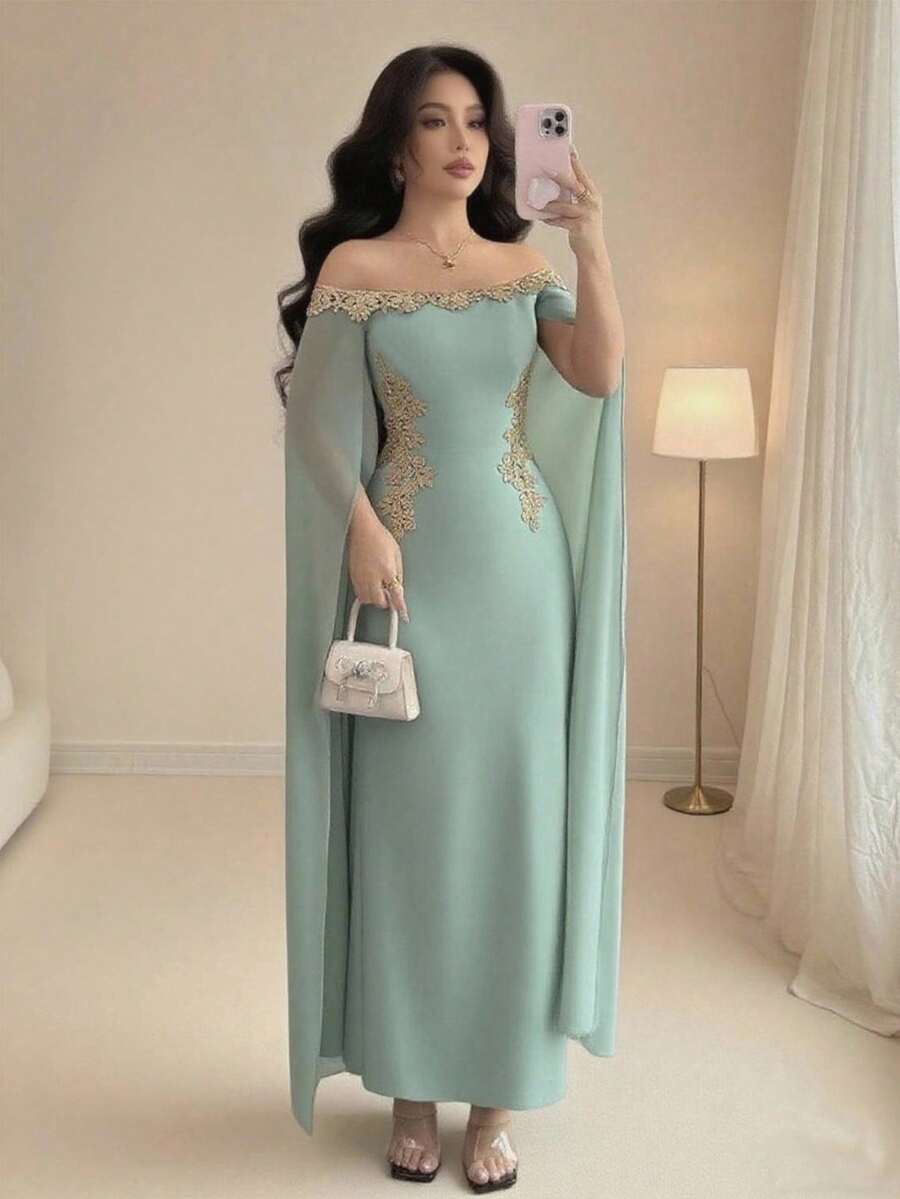 SHEIN Rafferiza فستان ماكسي اخضر رمادي بذيل حورية البحر