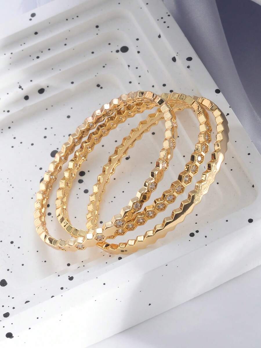 SHEIN أساور مطلية بذهب 18 قيراط مرصعة بالزركونيا