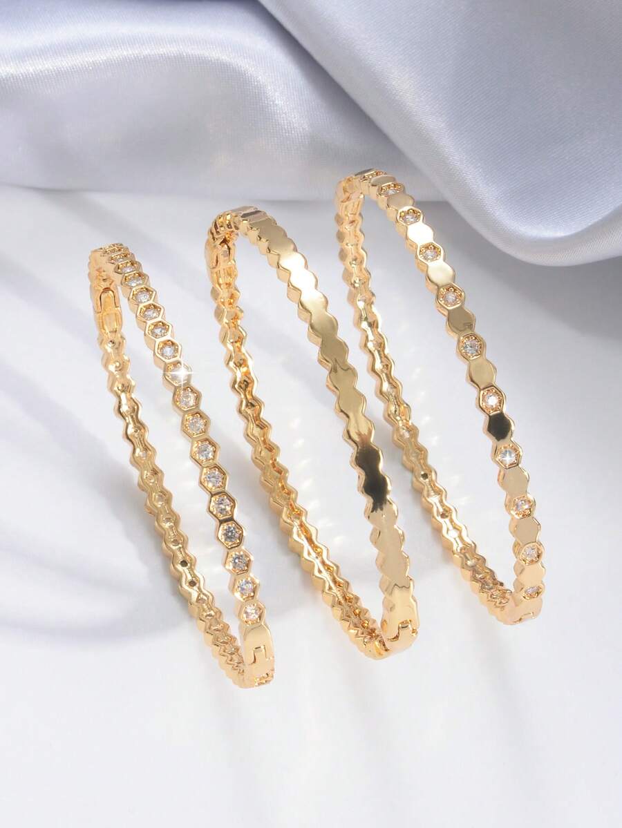 SHEIN أساور مطلية بذهب 18 قيراط مرصعة بالزركونيا