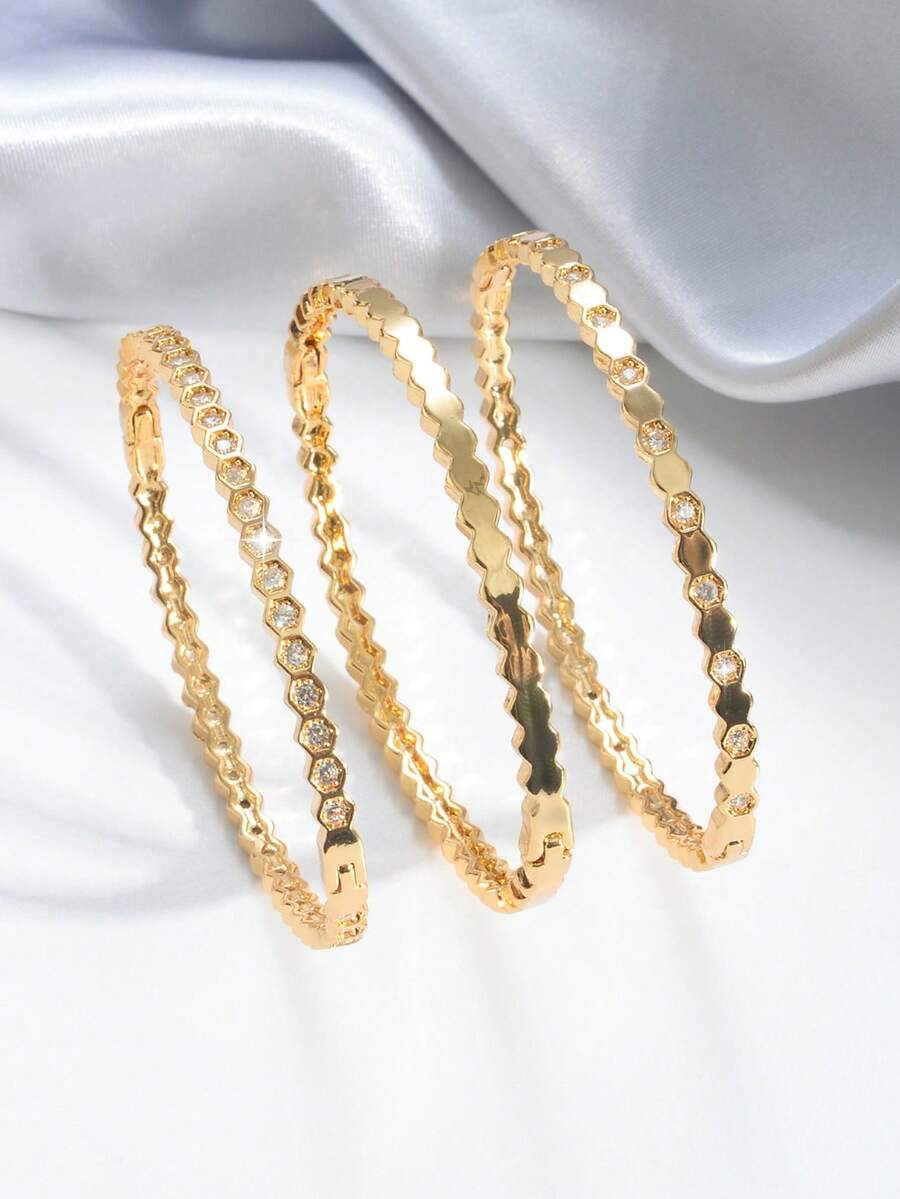 SHEIN أساور مطلية بذهب 18 قيراط مرصعة بالزركونيا