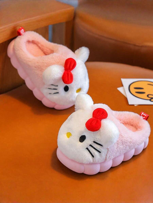 SHEIN Sanrio زوج أحذية منزلية كيتي للأطفال سميكة دافئة