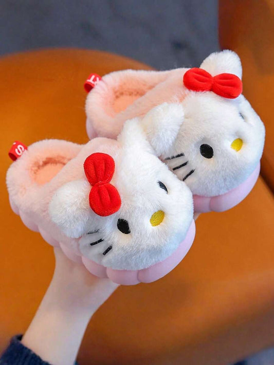 SHEIN Sanrio زوج أحذية منزلية كيتي للأطفال سميكة دافئة