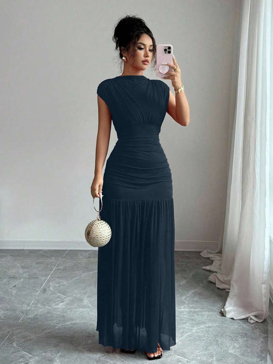 SHEIN Elenzga فستان طويل كحلي بدون أكمام