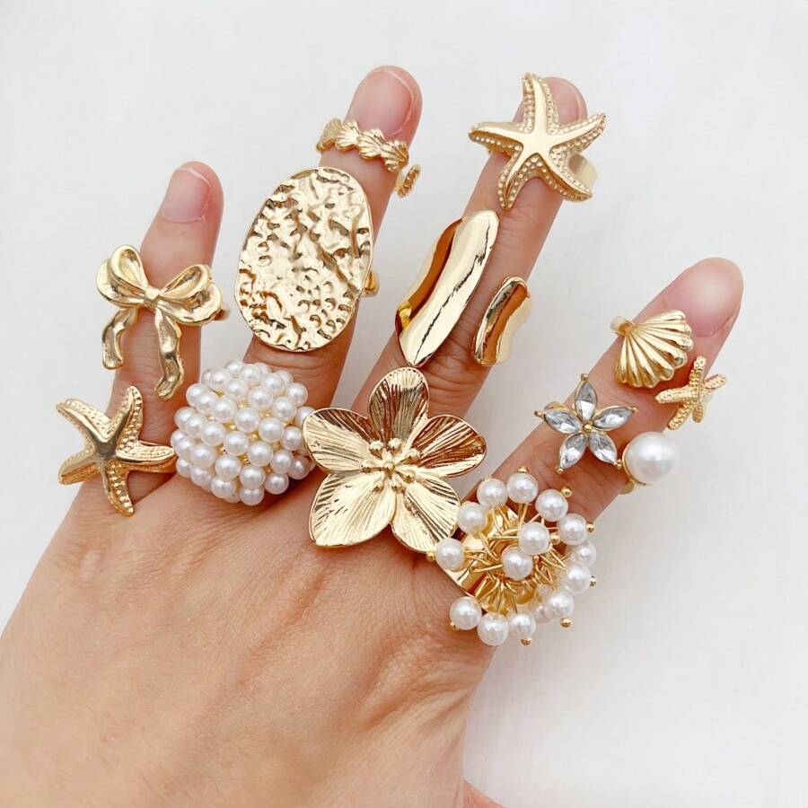 SHEIN مجموعة 15 خواتم معدنية بتصميم متنوع