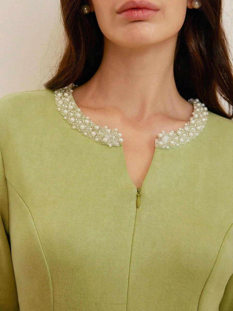 SHEIN Aveloria Rosie فستان مخملي أخضر بأكمام طويلة مربوط الخصر