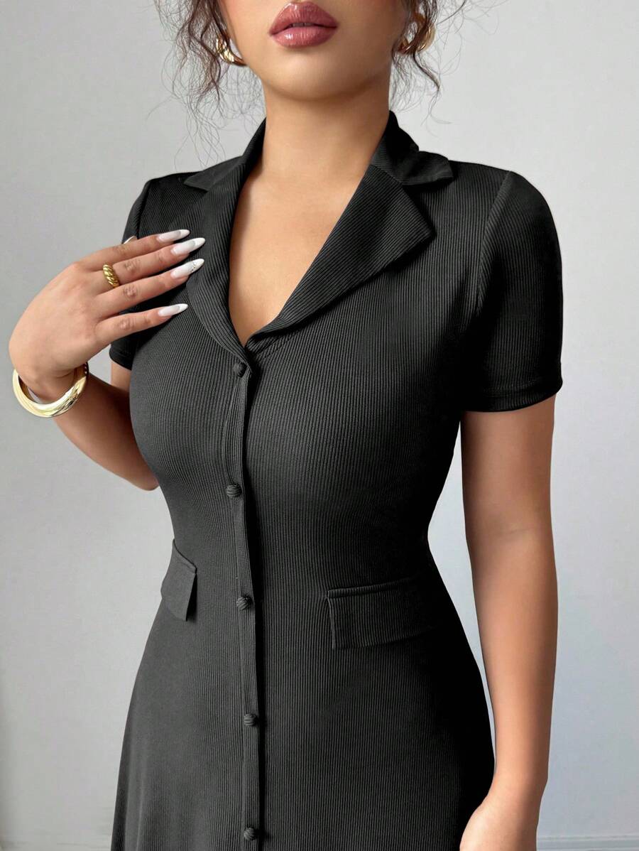 SHEIN Elenzga فستان ماكسي اسود بأكمام قصيرة