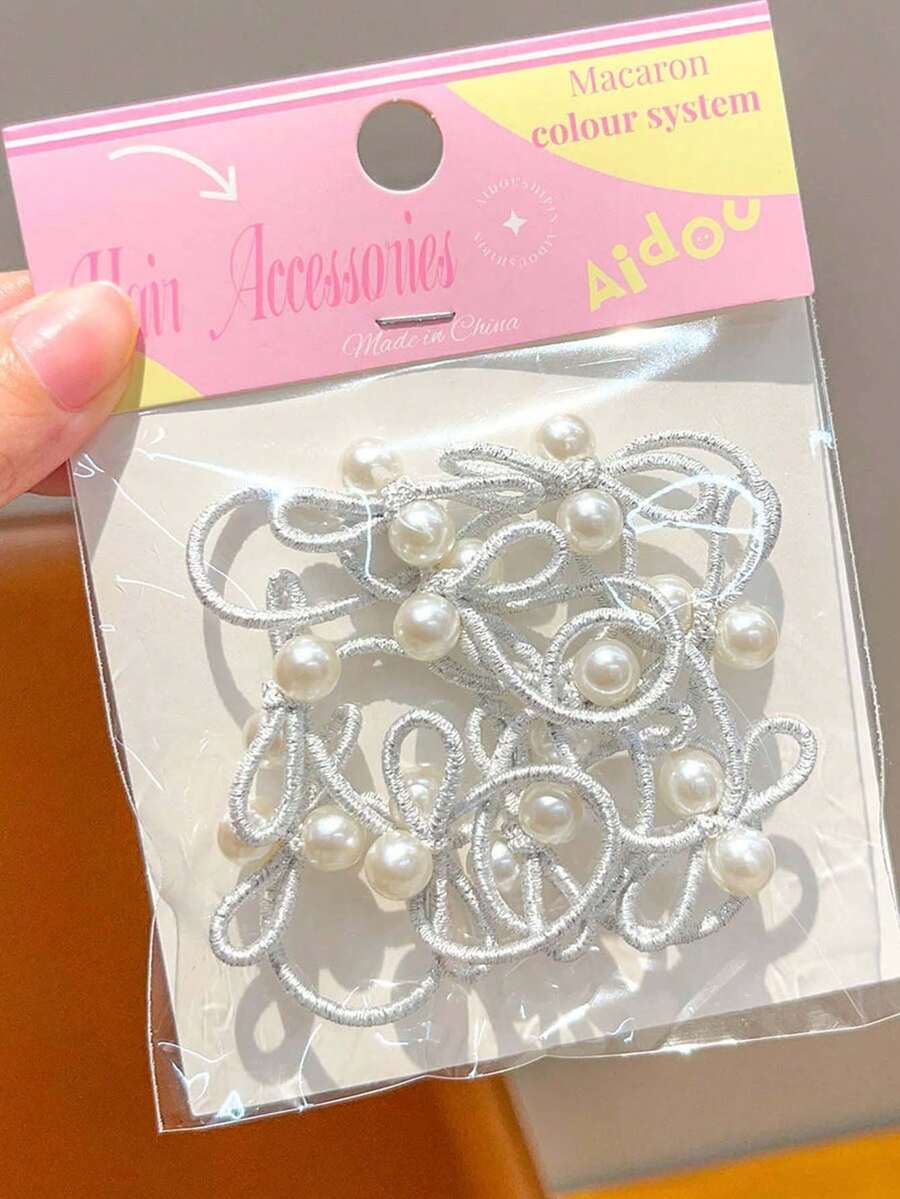 SHEIN طقم 10 قطع أربطة شعر مطاطية مزينة خرز وفيونكة االلؤلؤ