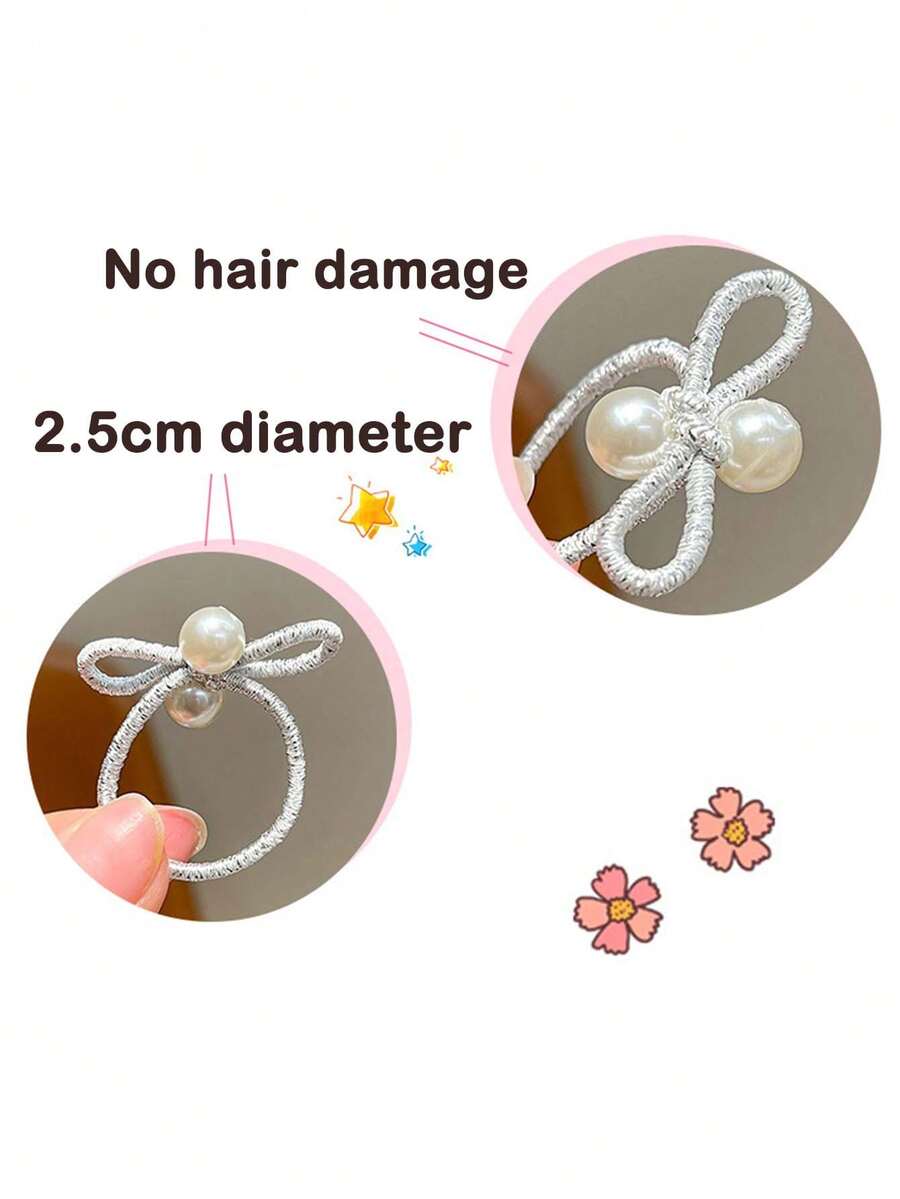 SHEIN طقم 10 قطع أربطة شعر مطاطية مزينة خرز وفيونكة االلؤلؤ