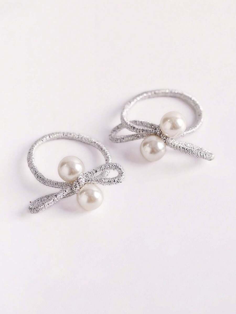 SHEIN طقم 10 قطع أربطة شعر مطاطية مزينة خرز وفيونكة االلؤلؤ