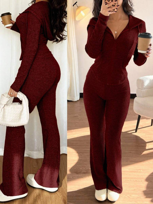 SHEIN Chiquease طقم هودي مع بنطال واسع بالكشكشة
