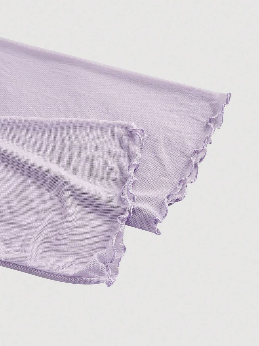 SHEIN MOD فستان بنفسجي بأكمام طويلة من الشبك وأكتاف مكشوفة