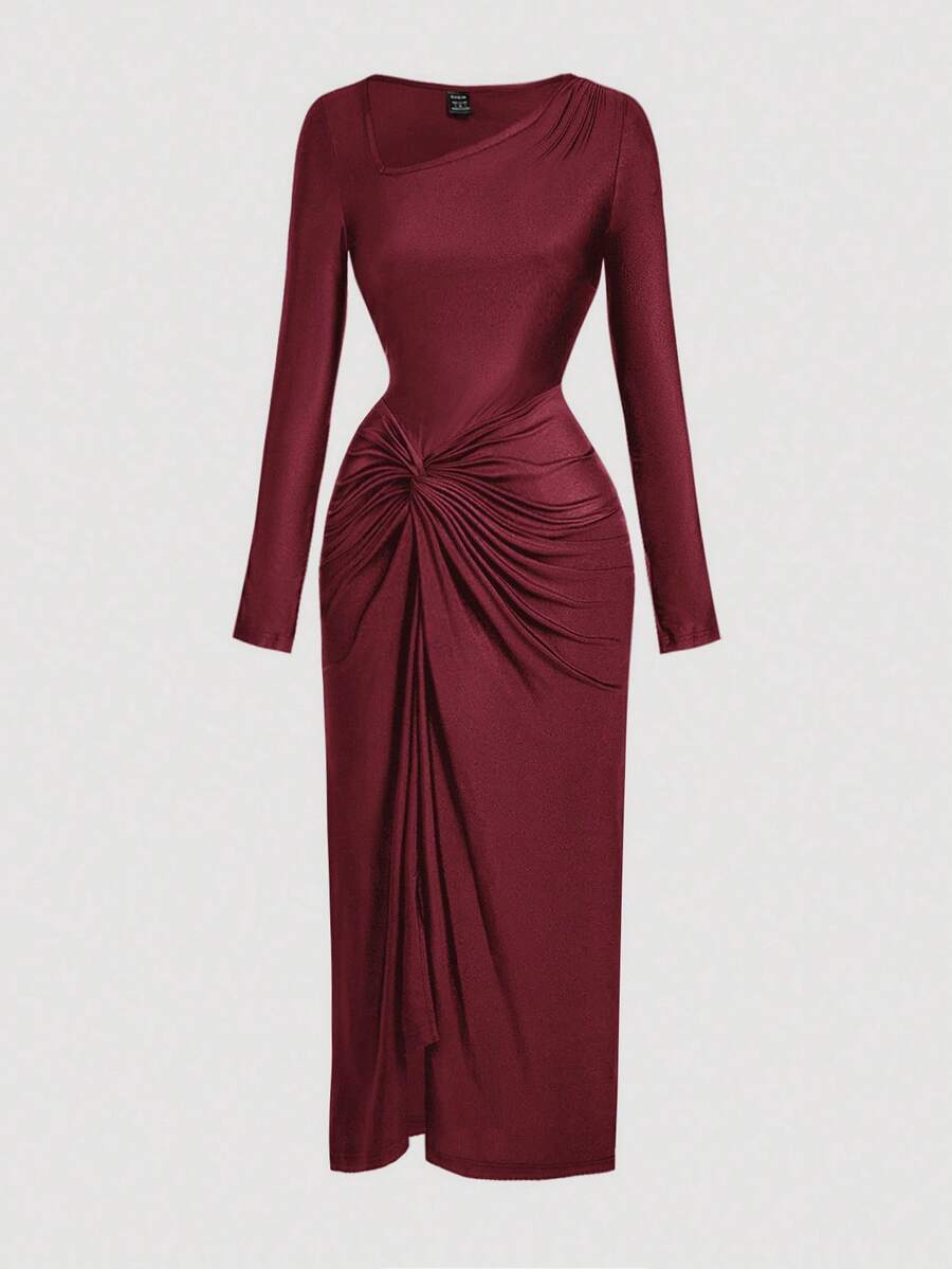 SHEIN MOD فستان طويل باللون العنابي