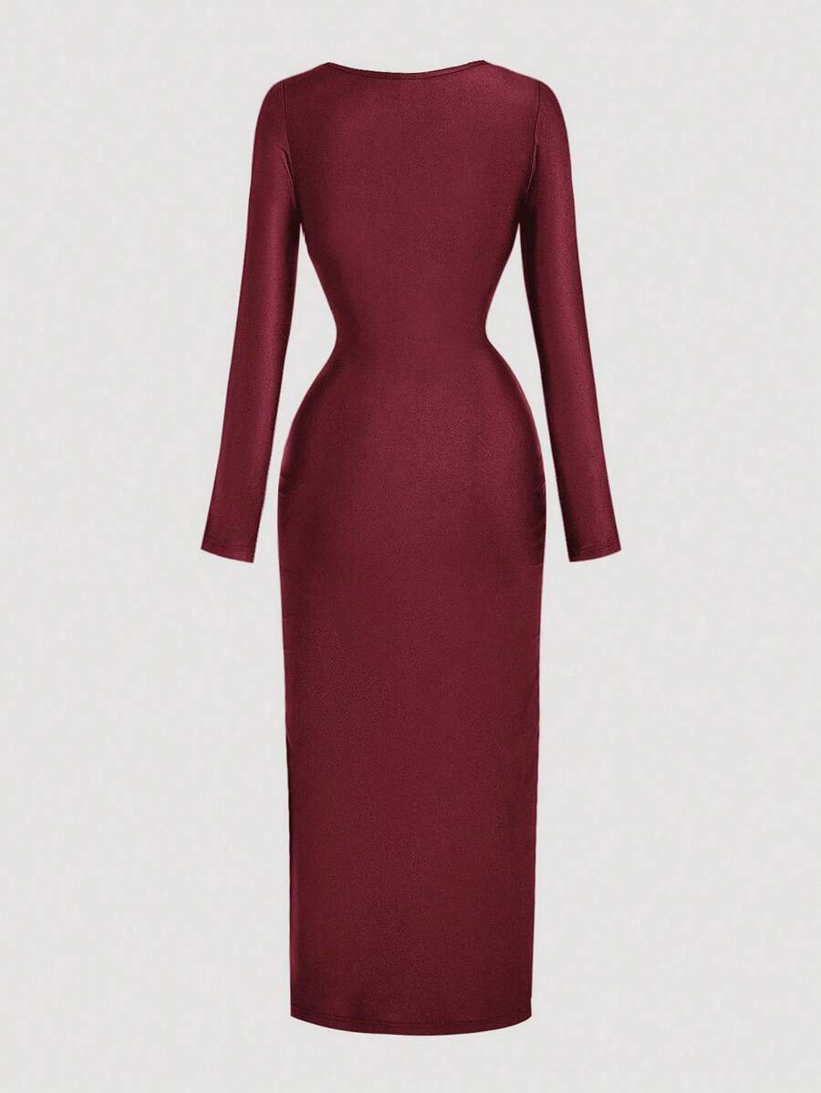 SHEIN MOD فستان طويل باللون العنابي