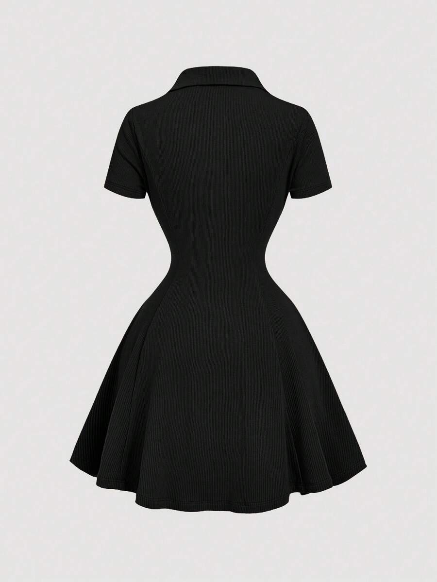 SHEIN MOD فستان أسود قصير بياقة مكسرة