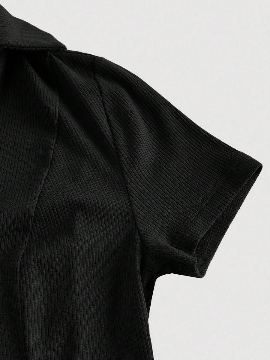 SHEIN MOD فستان أسود قصير بياقة مكسرة