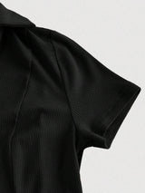 SHEIN MOD فستان أسود قصير بياقة مكسرة