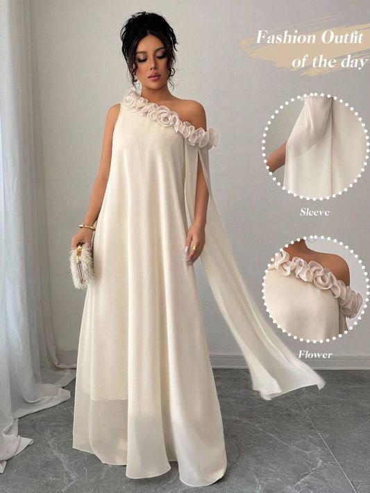 SHEIN Elenzga فستان بلون مشمشي بدون أكمام بتصميم كشكش