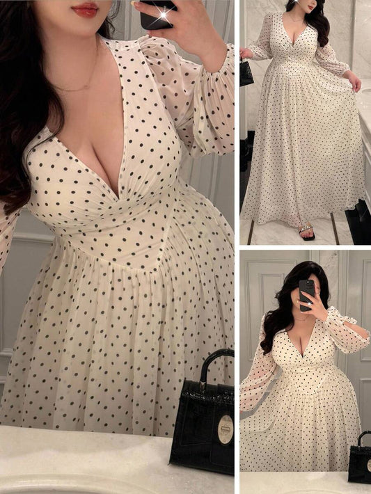 SHEIN Vibekara فستان ماكسي شيفون للمقاس الكبير بطبعة زهور بربطة عنق