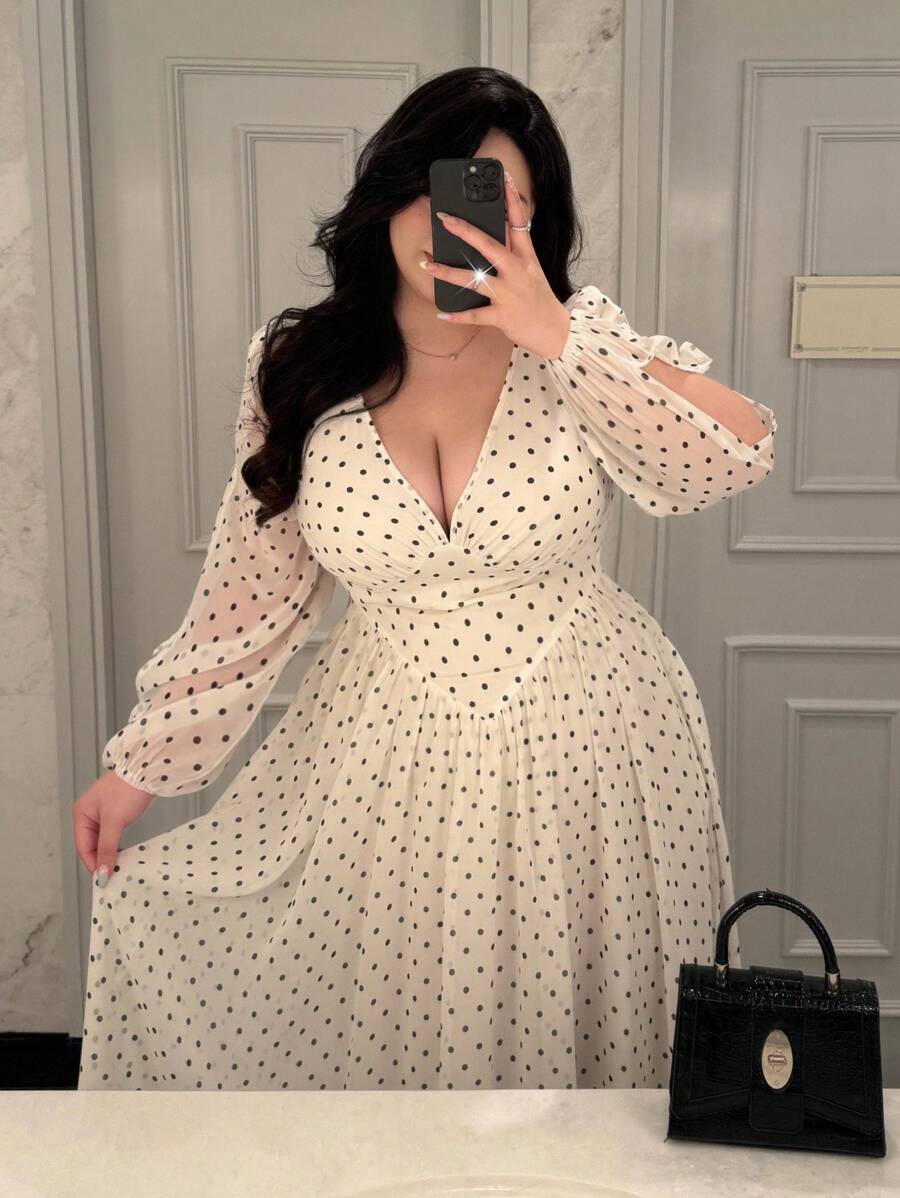 SHEIN Vibekara فستان ماكسي شيفون للمقاس الكبير بطبعة زهور بربطة عنق