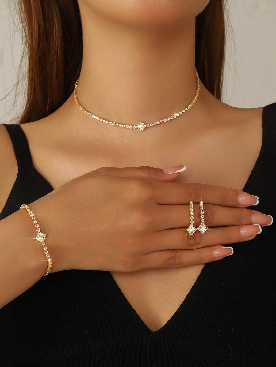 SHEIN طقم مجوهرات ذهبي عتيق 3 قطع أنيق