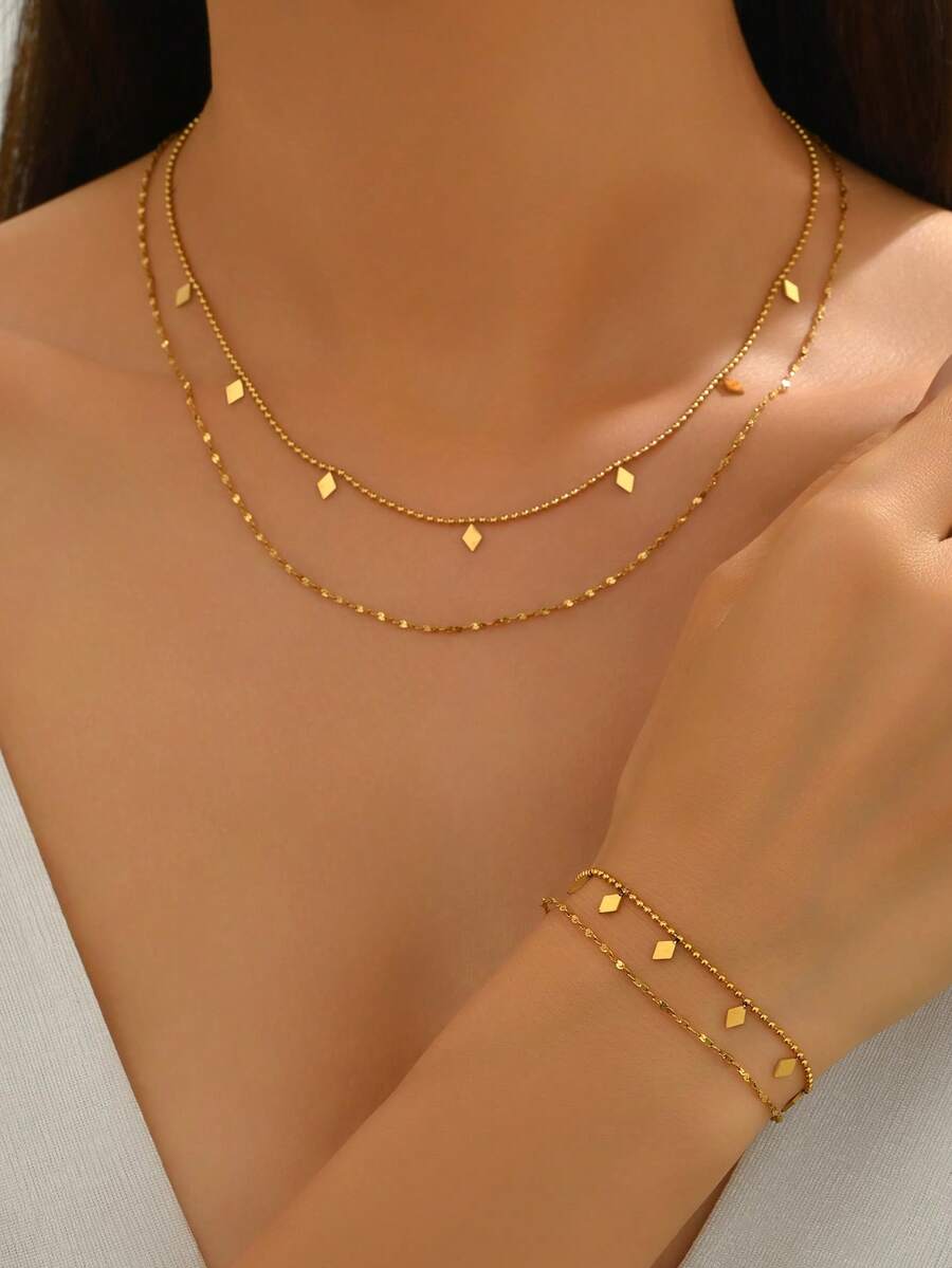 SHEIN قلادتين ذهبية وردة متعددة الطبقات