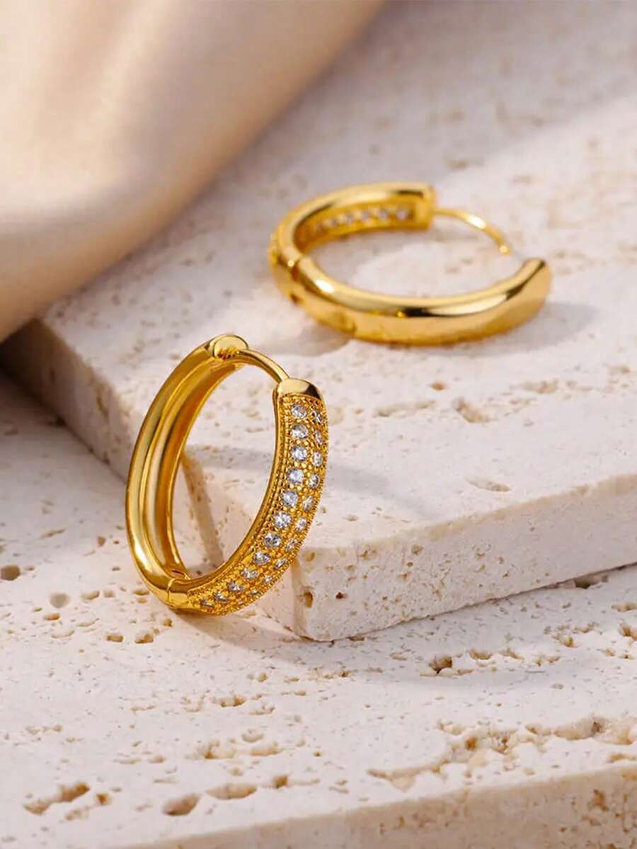 SHEIN زوج أقراط حلقة لؤلؤ وزركونيا