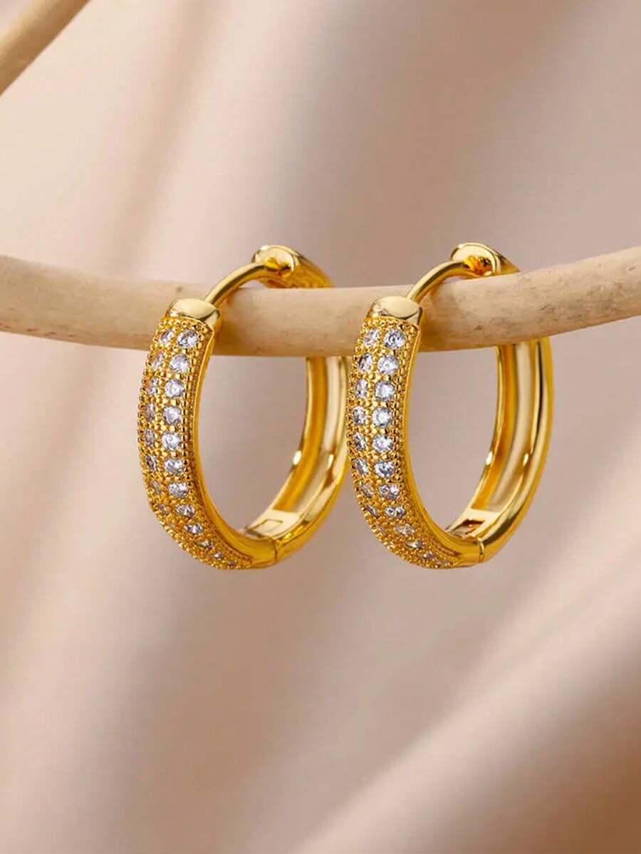 SHEIN زوج أقراط حلقة لؤلؤ وزركونيا
