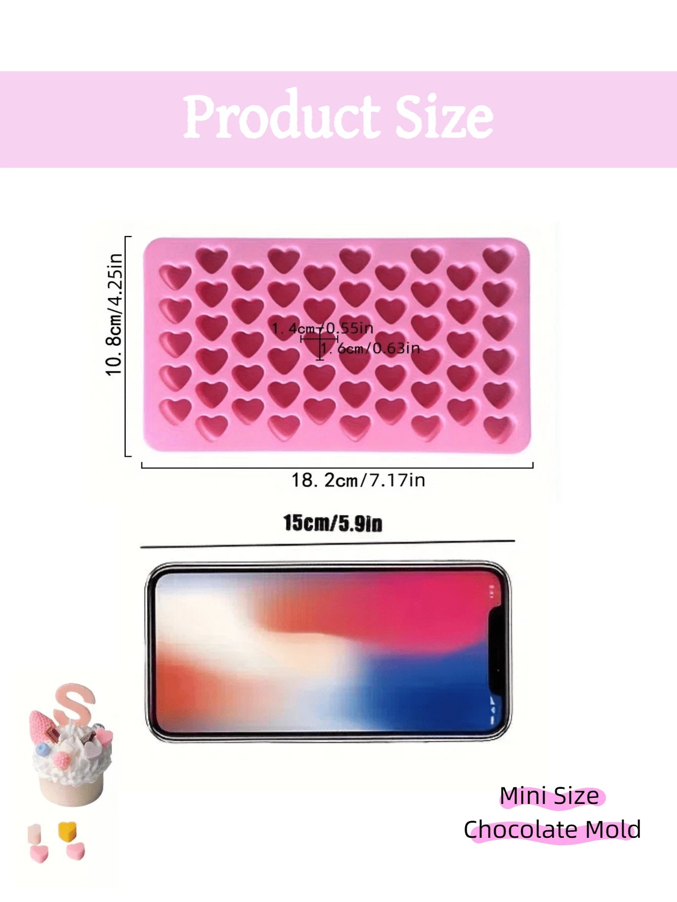 SHEIN قالب سيليكون وردي 55 تجويف على شكل قلب للحلوى