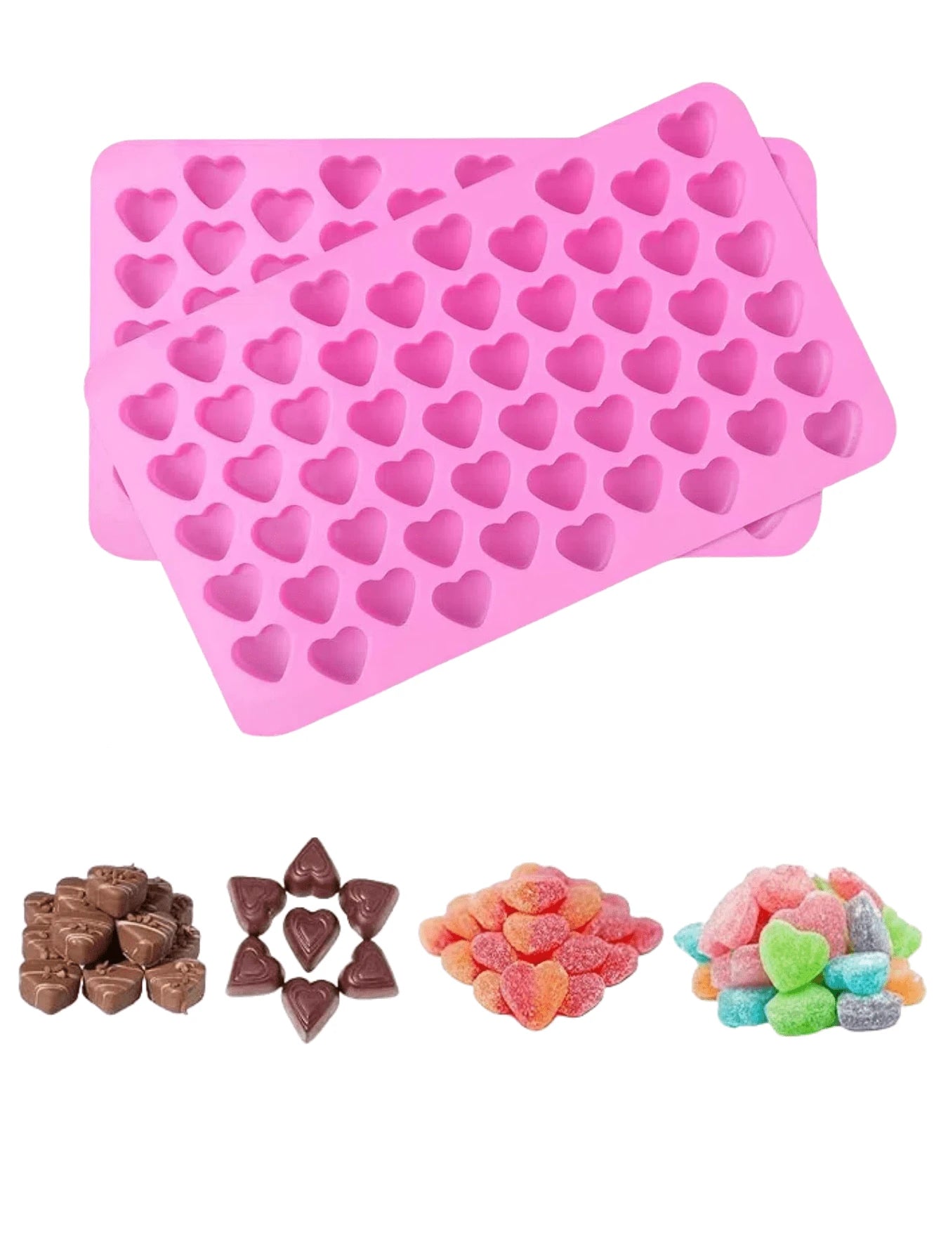 SHEIN قالب سيليكون وردي 55 تجويف على شكل قلب للحلوى