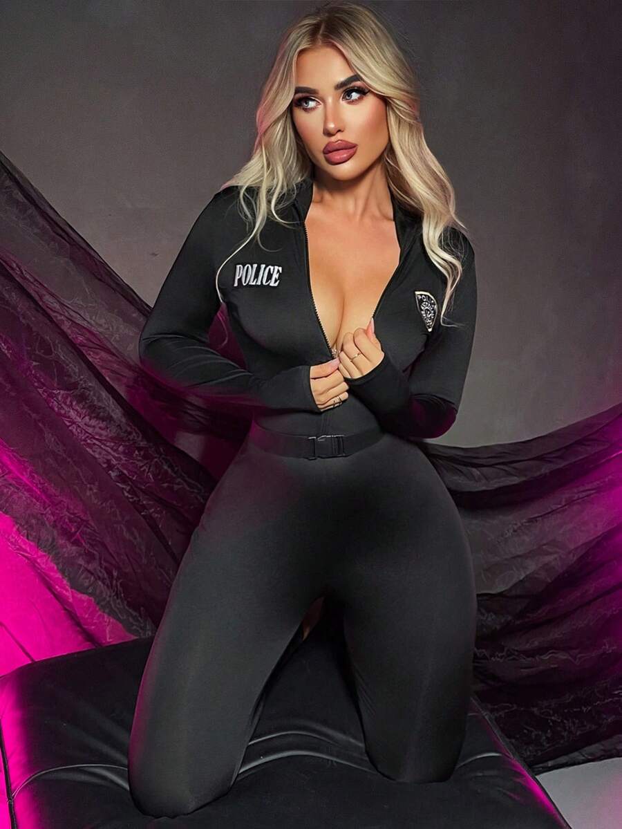 SHEIN زي ضابط جمبسوت بأكمام طويلة بسحاب أمامي وحزام
