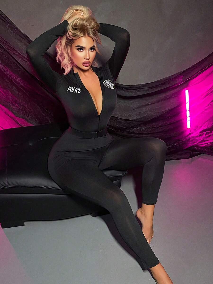 SHEIN زي ضابط جمبسوت بأكمام طويلة بسحاب أمامي وحزام