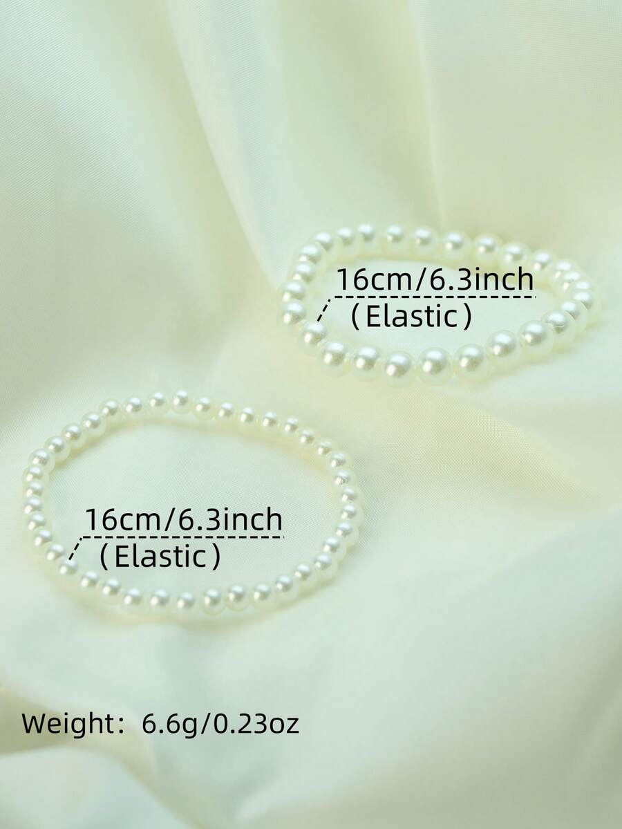 SHEIN مجموعة أساور 2 قطعة بيضاء باللؤلؤ الاصطناعي