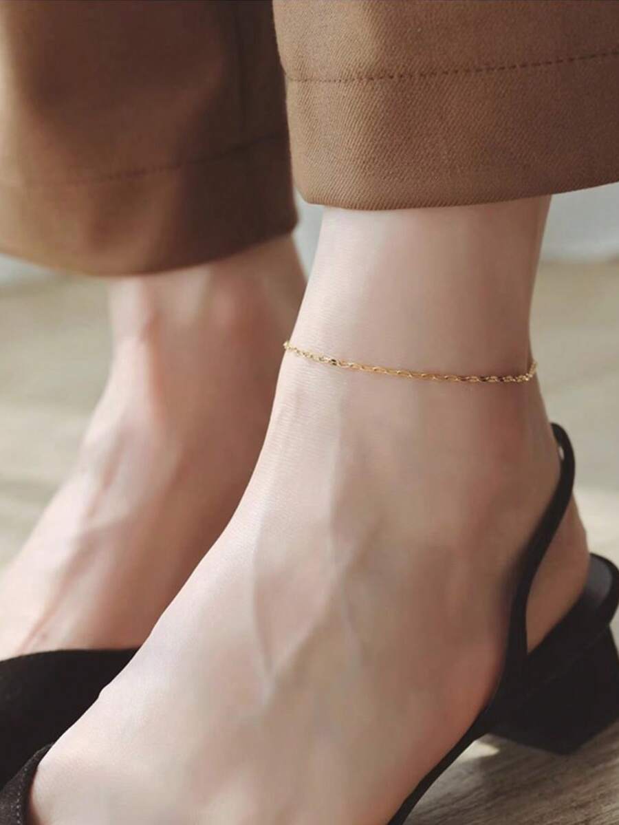 SHEIN سلسلة كاحل من فولاذ مقاوم للصدأ بتصميم بسيط