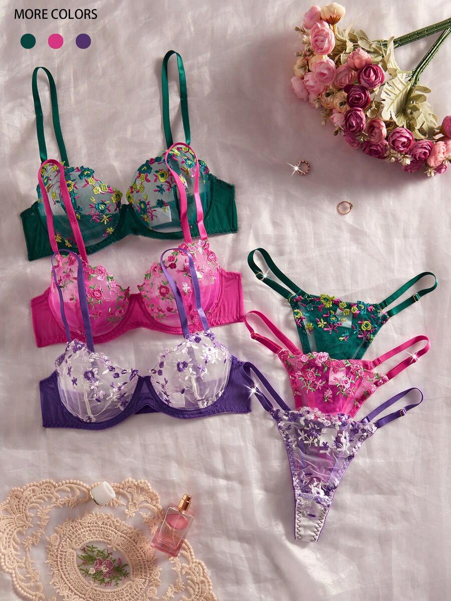 SHEIN طقم لانجري 6 قطع بألوان متنوعة تصميم جريء وجذاب