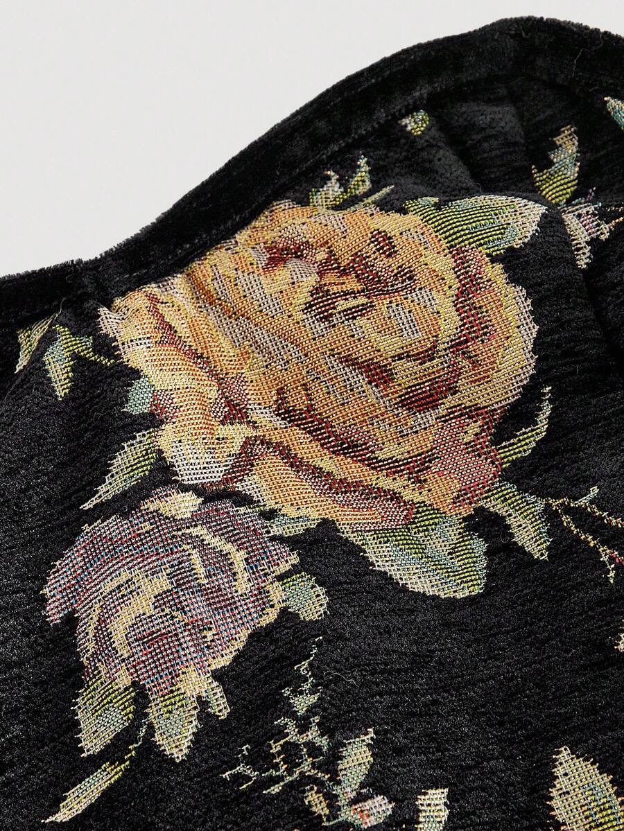 SHEIN MOD فستان أنبوبي أسود مزخرف بالأزهار