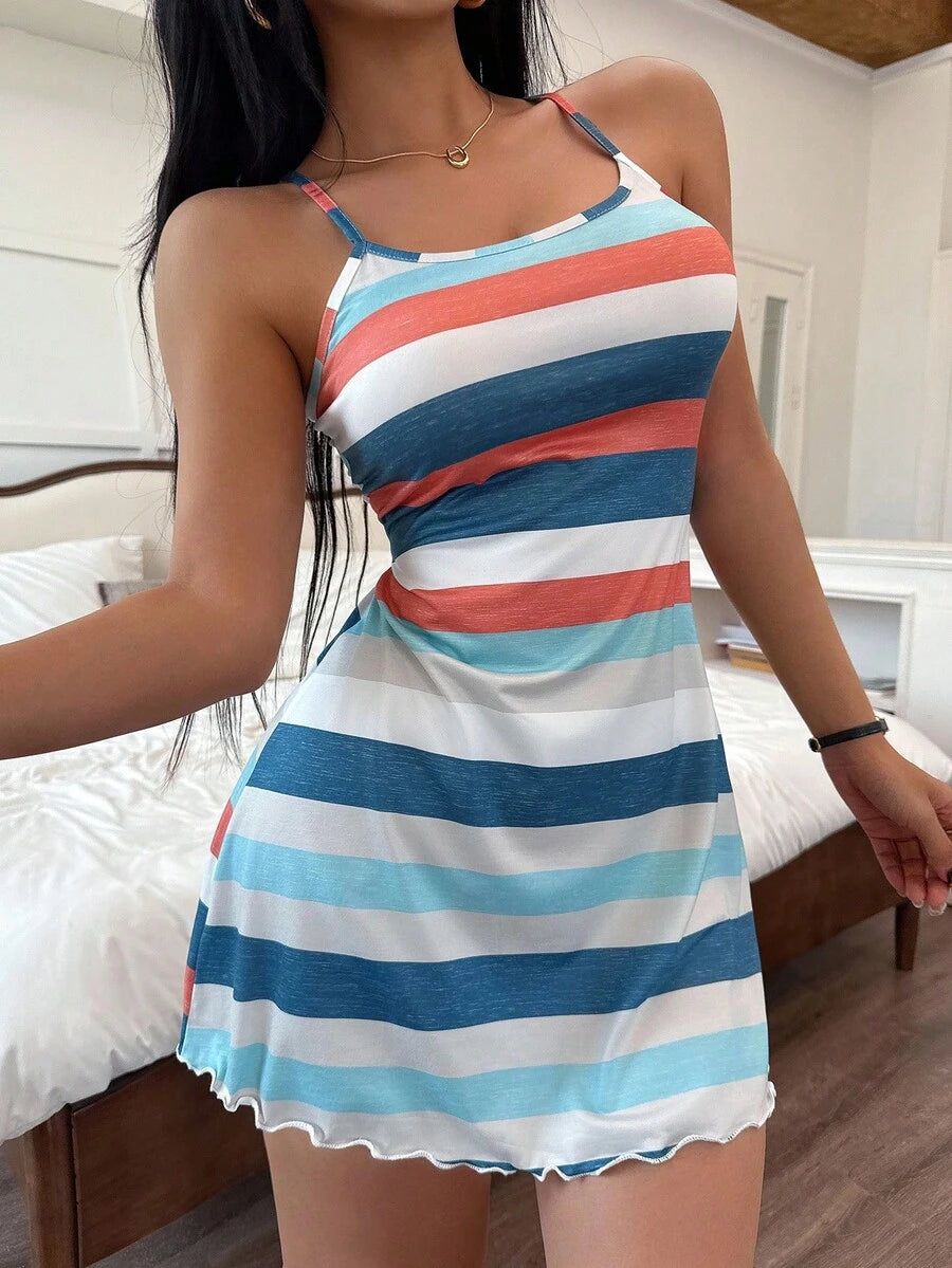 SHEIN قميص نوم كاجوال بخطوط ملونة